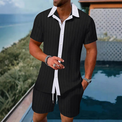 Color blocked shirt casual short sleeved shorts beach set