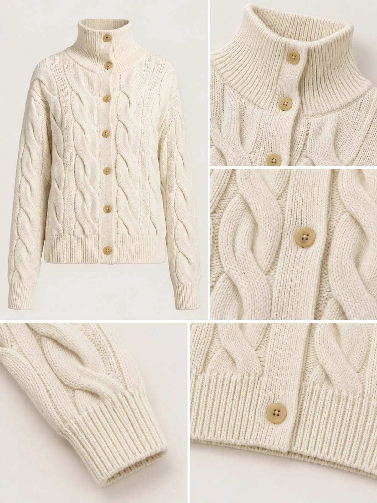 Cable Knit Button Up Cardigan - Baby White - View 5