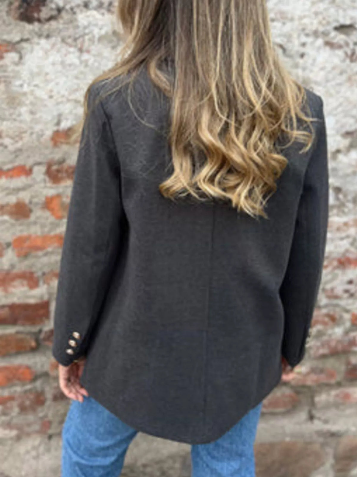 Full Size Double Breasted Long Sleeve Blazer Plus Size - Dark Gray - View 11