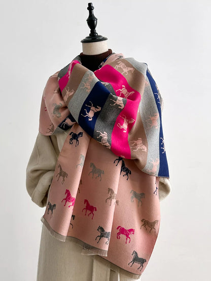 Horse Print Raw Hem Scarf - Dusty Pink - View 1