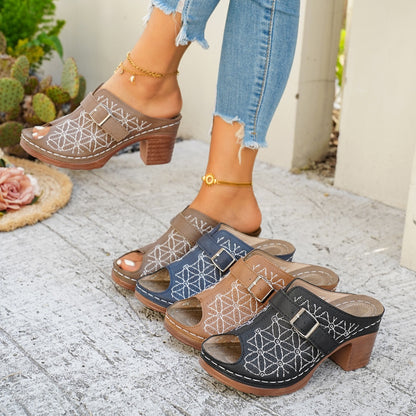 Buckle Decor Block Heel Sandals - Color comparison - View 1