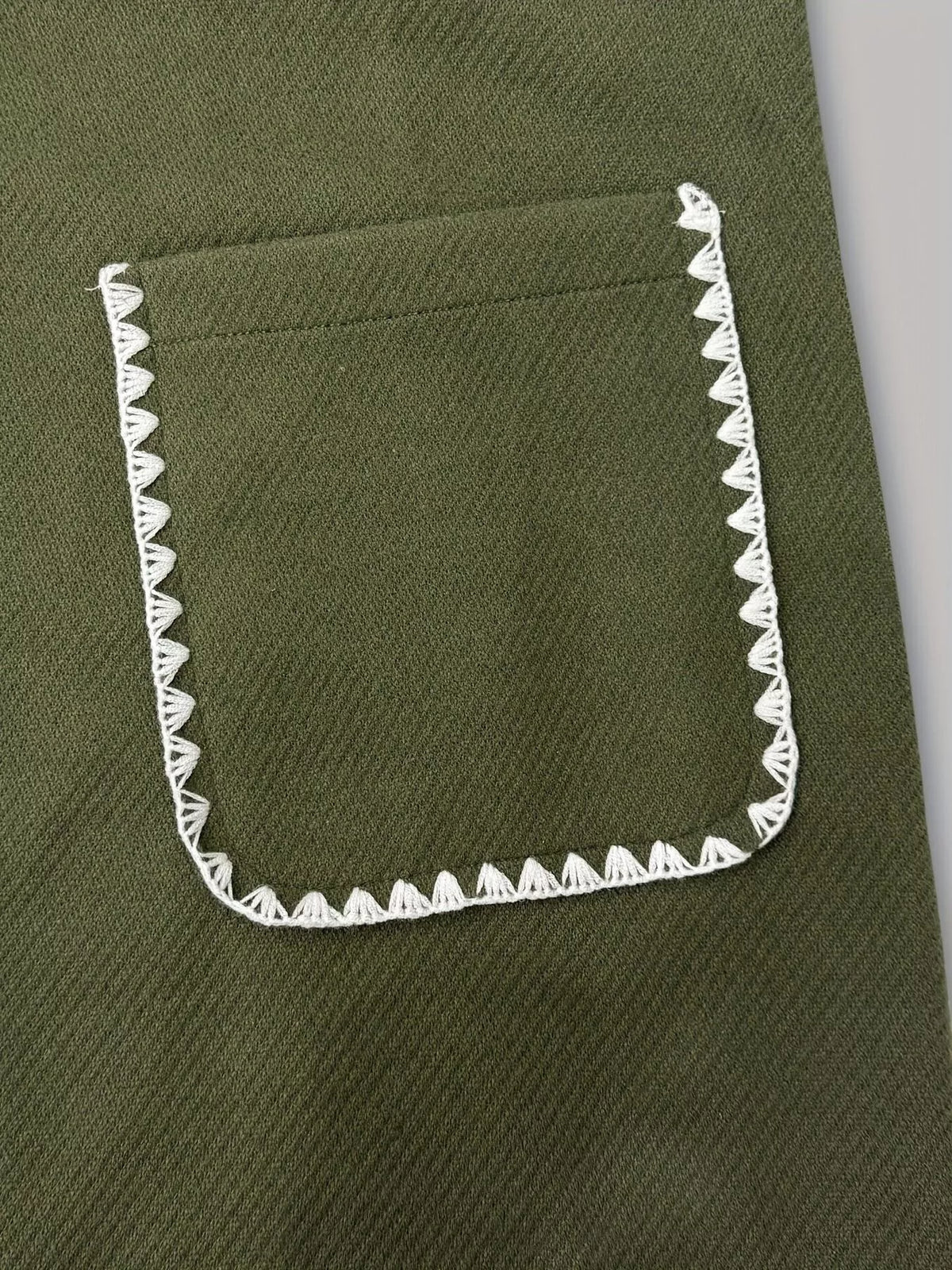 Contrast Trim Button-Front Outerwear - Army Green - View 5