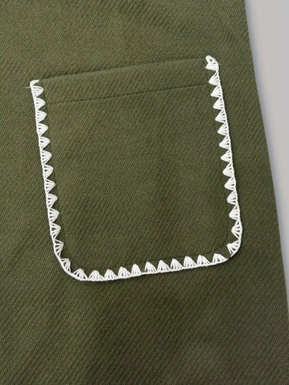 Contrast Trim Button-Front Outerwear - Army Green - View 5