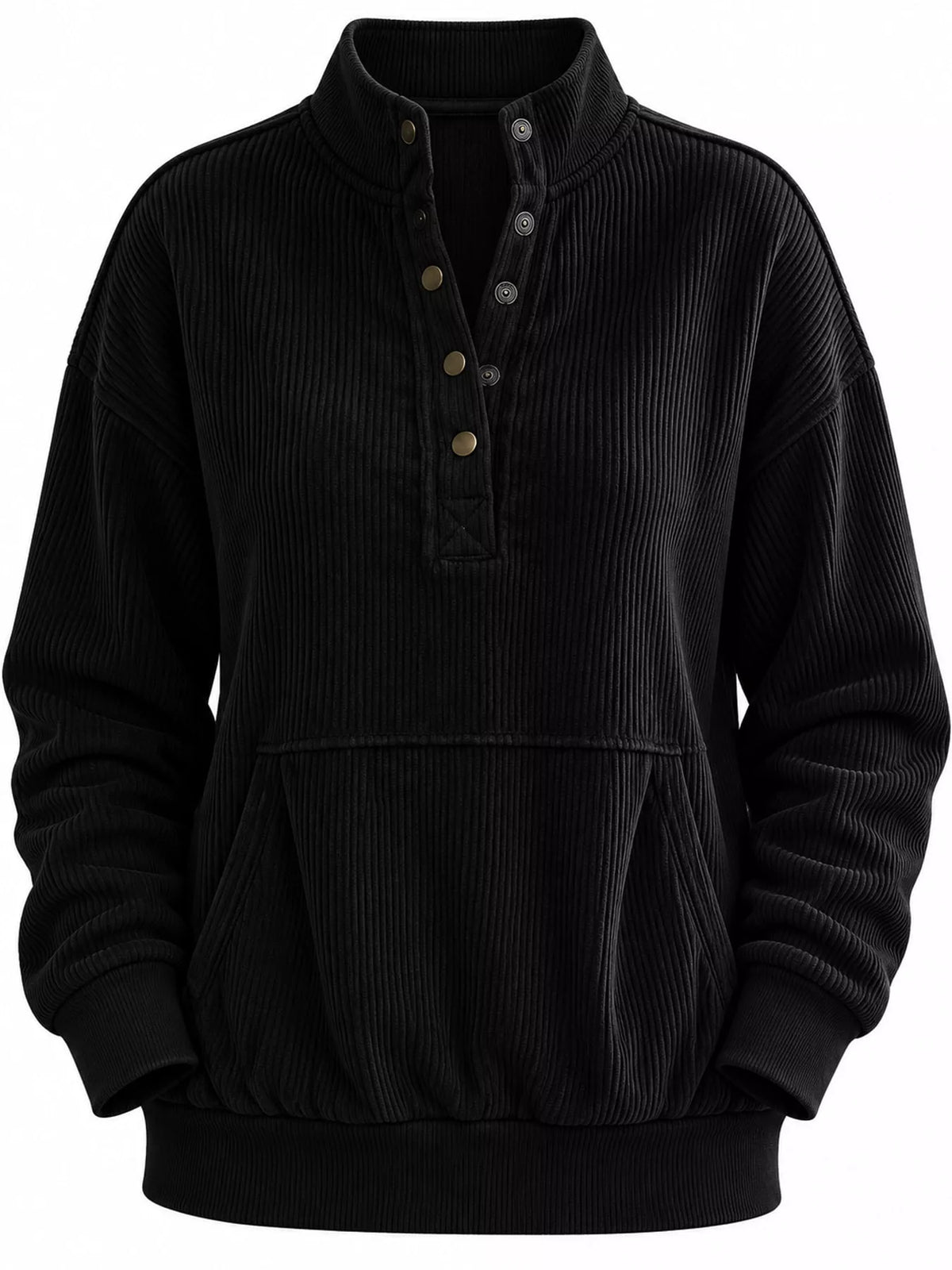 Full Size Quarter-Snap Sweatshirt with Kangaroo Pocket Plus Size - Black - View 6