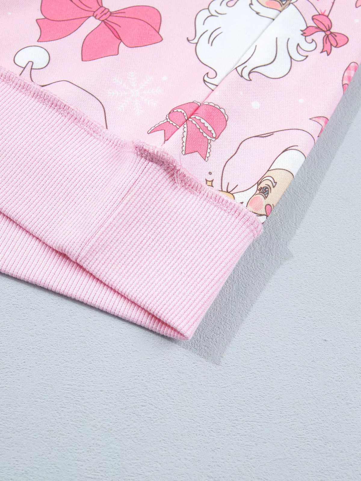 Abstract Santa Print Drop Shoulder High Neck Sweatshirt - Blush Pink - View 9