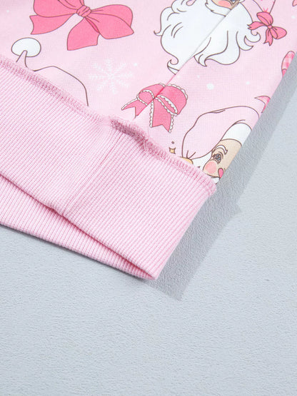 Abstract Santa Print Drop Shoulder High Neck Sweatshirt - Blush Pink - View 9