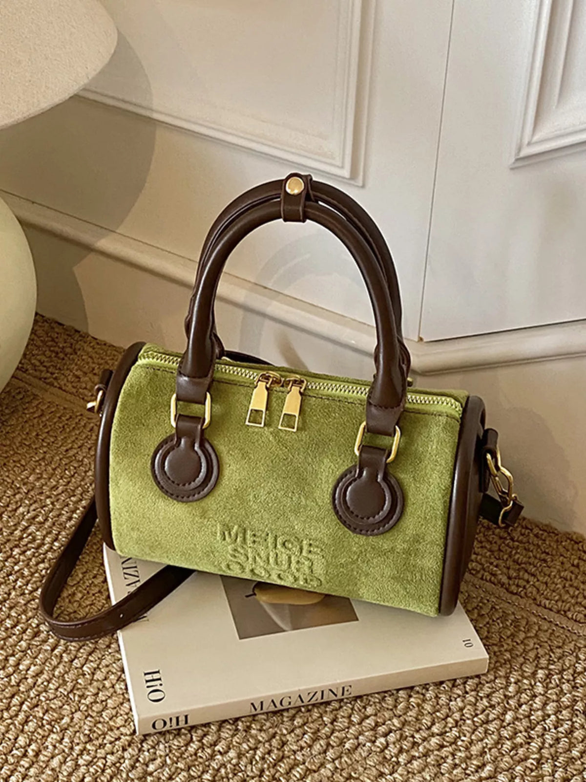 Barrel Crossbody Bag with Top Handle - Green - View 5