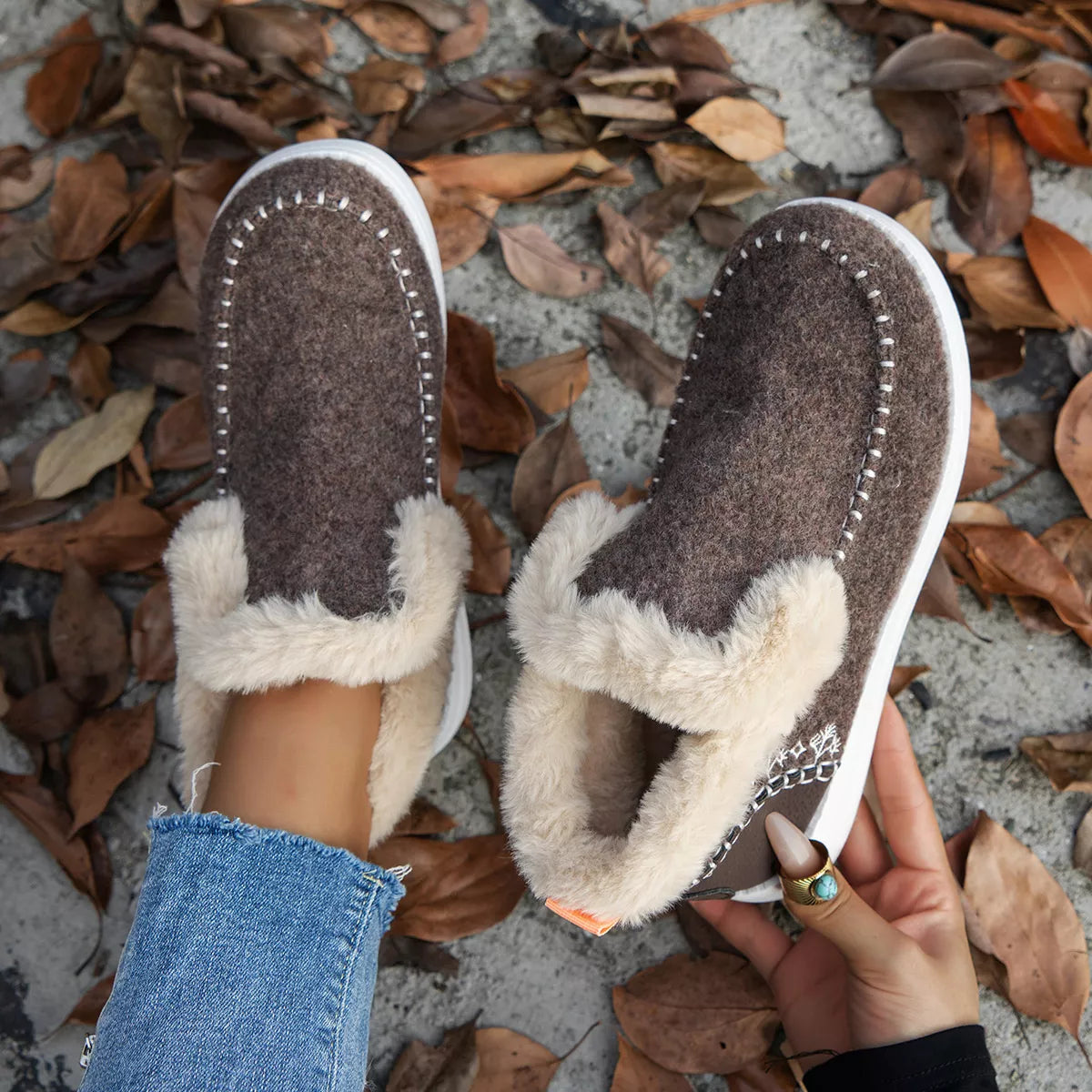 Round Toe Winter Ankle Boots - Coffee Brown - View 10