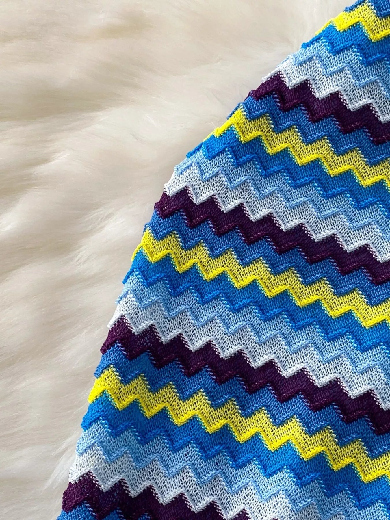 Striped Knitted Halter Top and Maxi Skirt Set - Cerulean - Maxi Skirt Knit Detail View