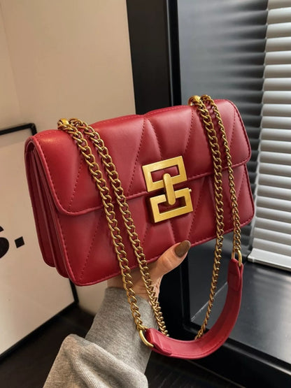 Quilted Flap Chain Crossbody Bag - Red - View 2