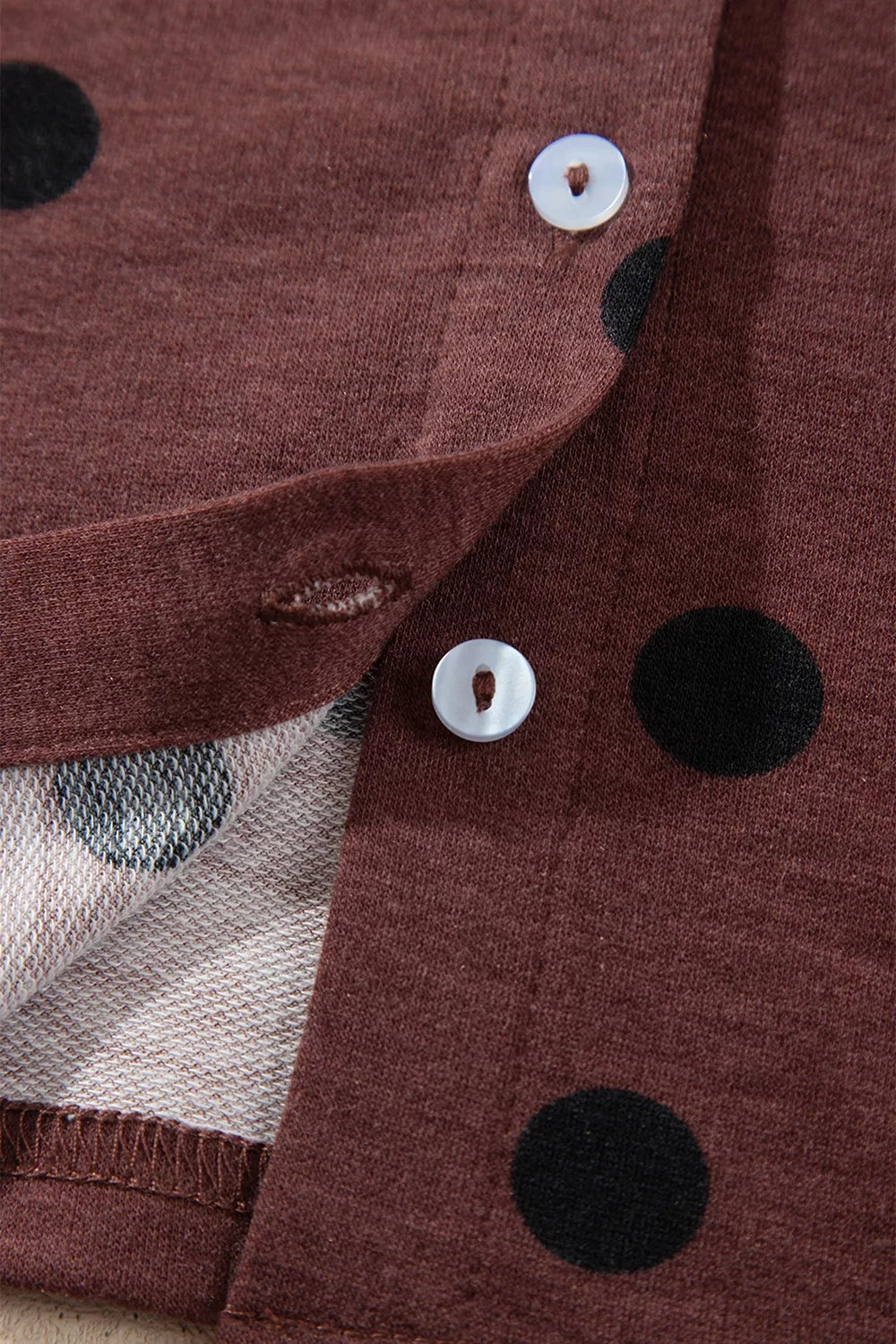 Polka Dot Button Front Long Sleeve Casual Shirt - Brown - View 10