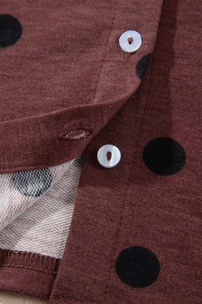 Polka Dot Button Front Long Sleeve Casual Shirt - Brown - View 10