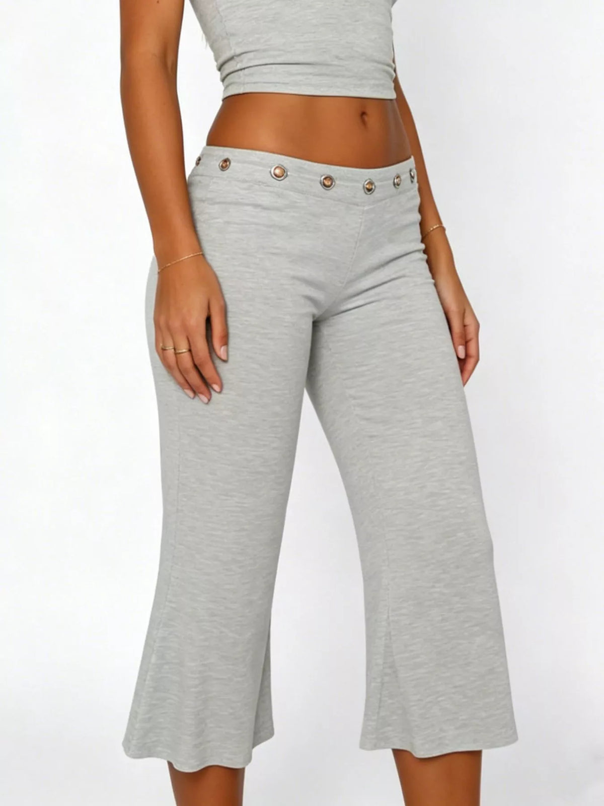 Mid Rise Capris Pants - Light Gray - View 18