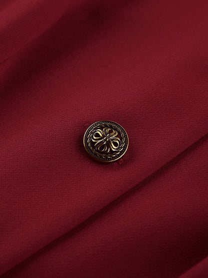 Button Up Peplum Blazer & Skirt Set - Burgundy - View 14