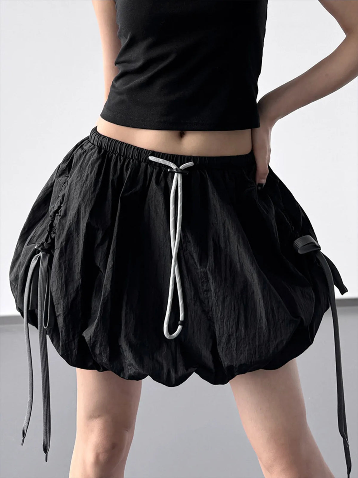 Bubble Drawstring Casual Shorts - Black - View 2