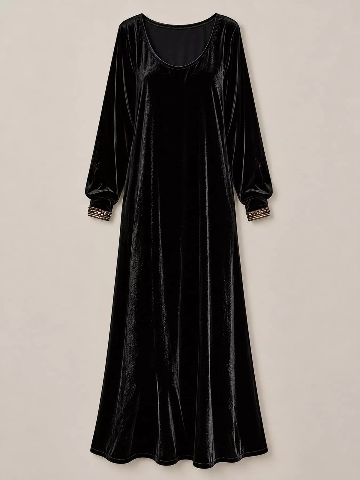 Velvet Long-Sleeve Maxi Dress - Black - View 9