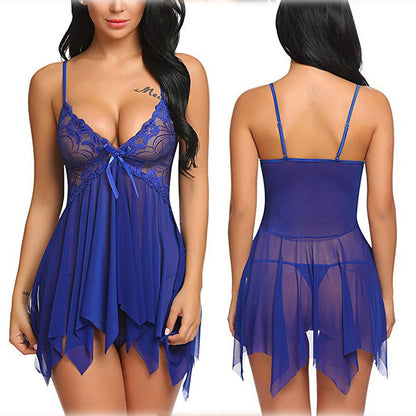 Mesh women's perspective sexy lingerie two-piece set tempting suspender nightgown sexy