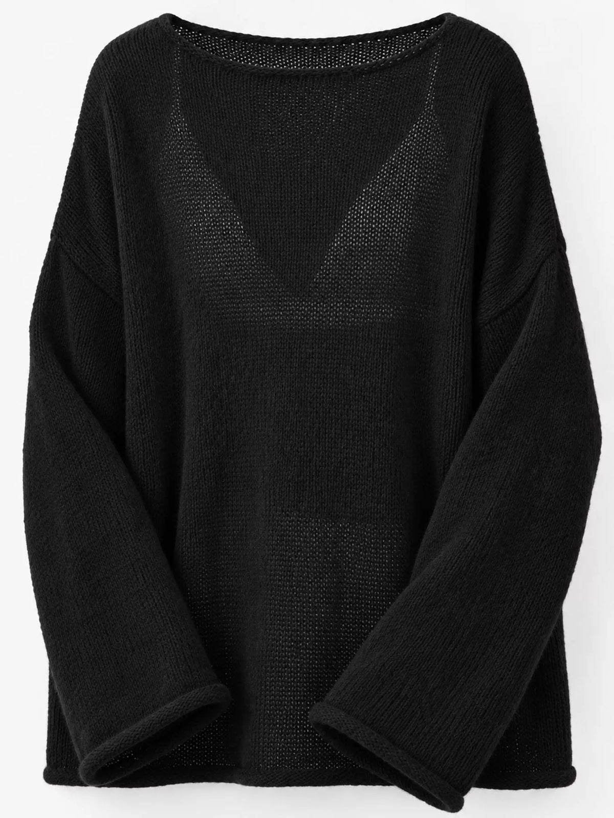 Lightweight Dropped Shoulder Knit Cover Up - Black - View 20