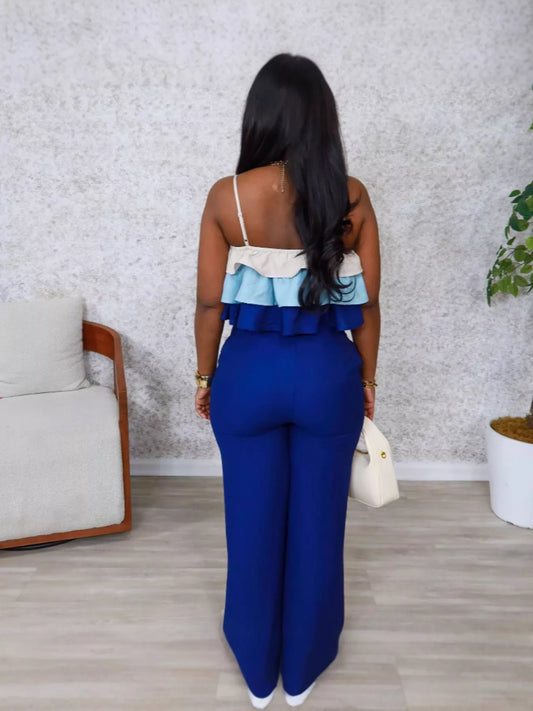 Layered Ruffle Crop Top and Pants Set - product photo 2