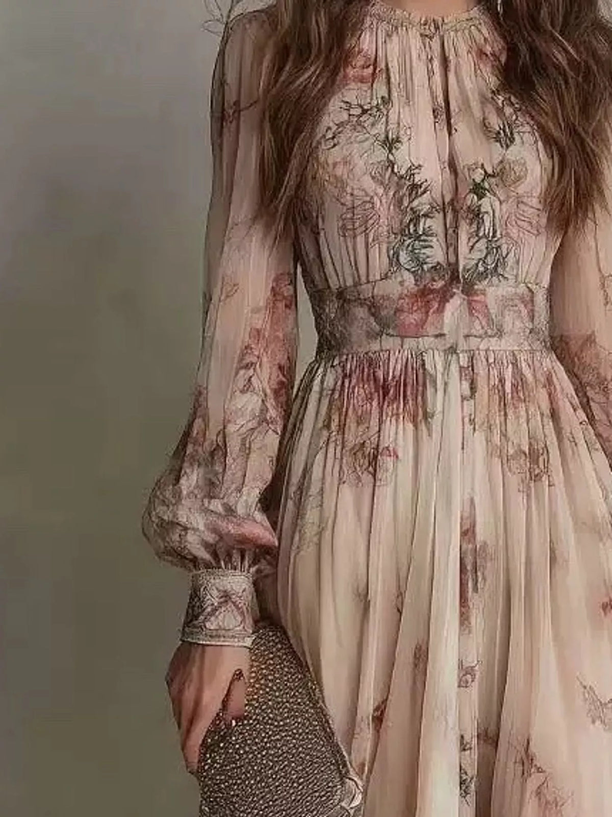 Floral Print Long Sleeve Maxi Dress - Multicolor - View 2