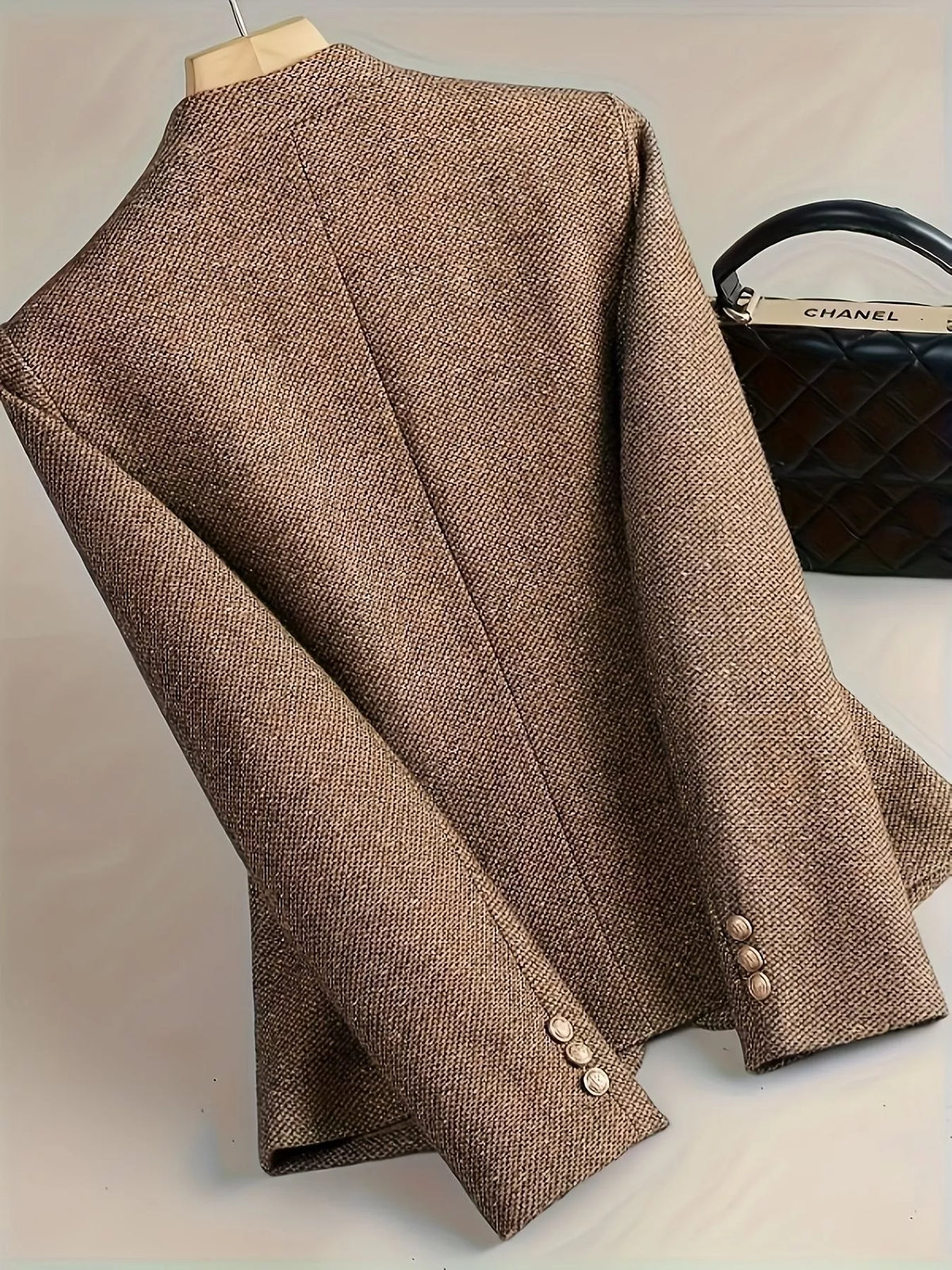 Flower One Button Long Sleeve Blazer - Taupe - View 2