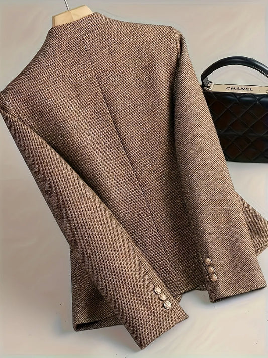 Flower One Button Long Sleeve Blazer - Taupe - View 2