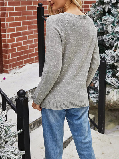 Snowman Graphic Raglan Sleeve Sweater - Grey - View 5