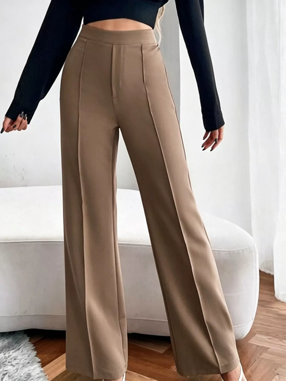 High Waist Flare Pants - Brown - View 5