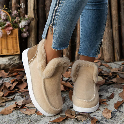 Round Toe Winter Ankle Boots - Beige - View 2