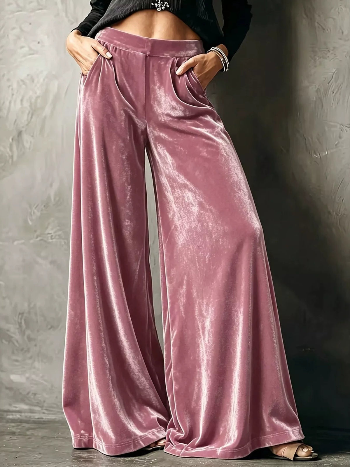 Full Size High-Waisted Wide-Leg Velvet Pants Plus Size - Fuchsia Pink - View 1