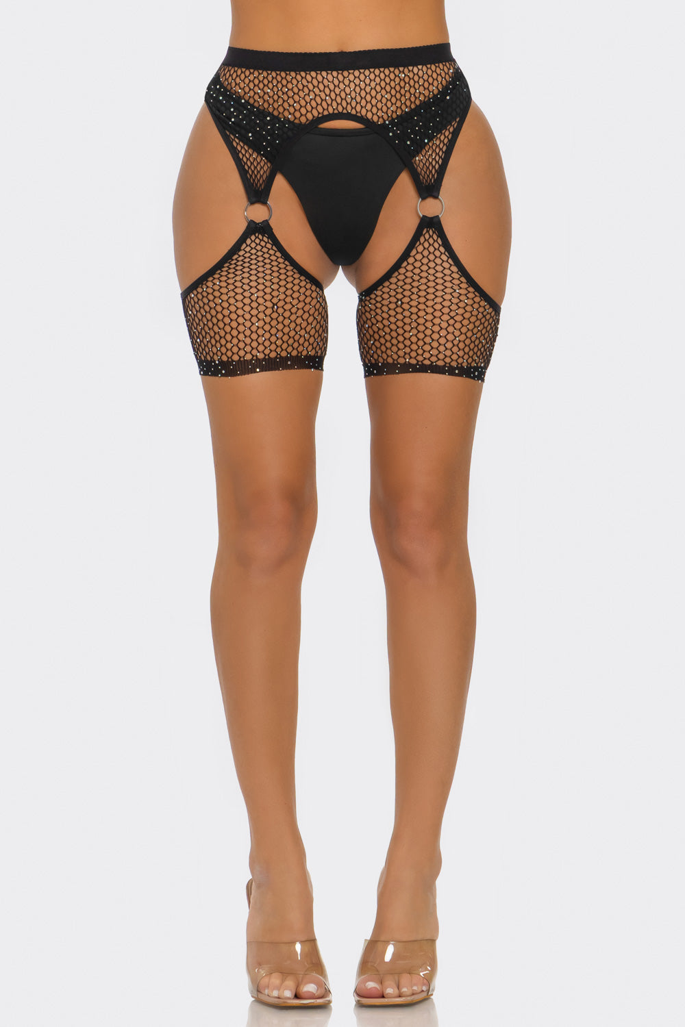 Ringed Fishnet Crop Tights, front view