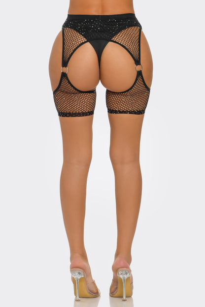 Ringed Fishnet Crop Tights, detail view