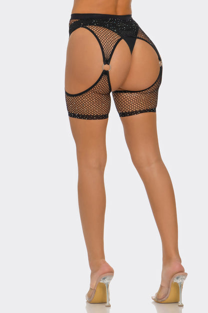 Ringed Fishnet Crop Tights, back view
