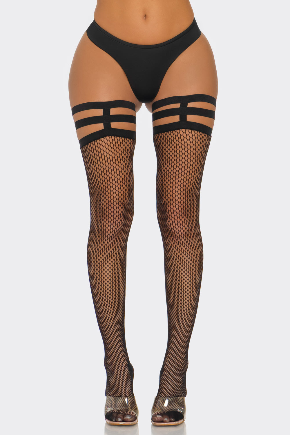 Strapped Fishnet Tights, side view
