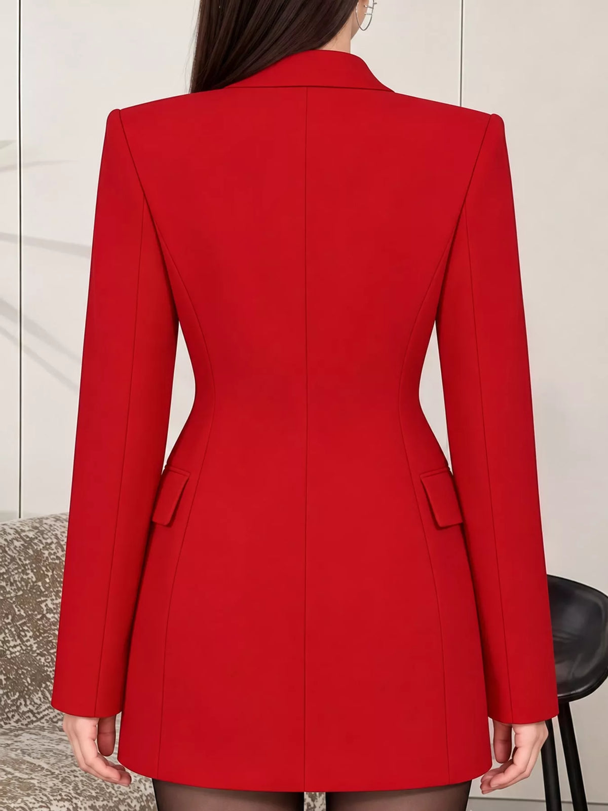 Full Size Double-Breasted Slim-Fit Blazer Plus Size - Red - View 16