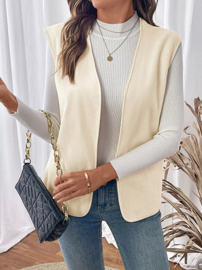 Full Size Open Front Vest Coat Plus Size - Apricot - View 2