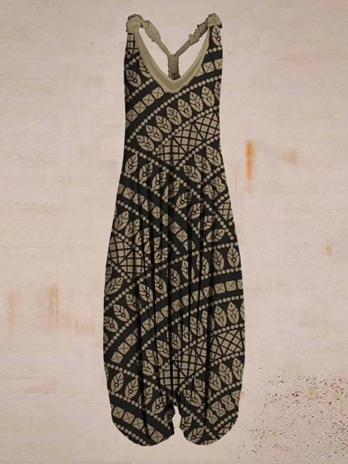 Full Size Printed V-Neck Sleeveless Jumpsuit Plus Size - 2- - View 4