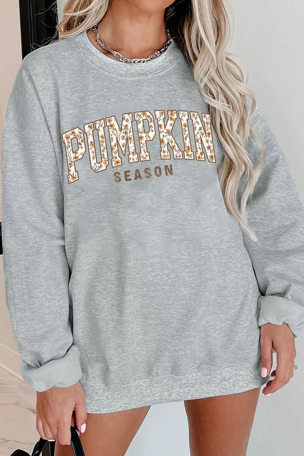 PUMPKIN SEASON Oversized Pullover Sweatshirt - Gray - View 4