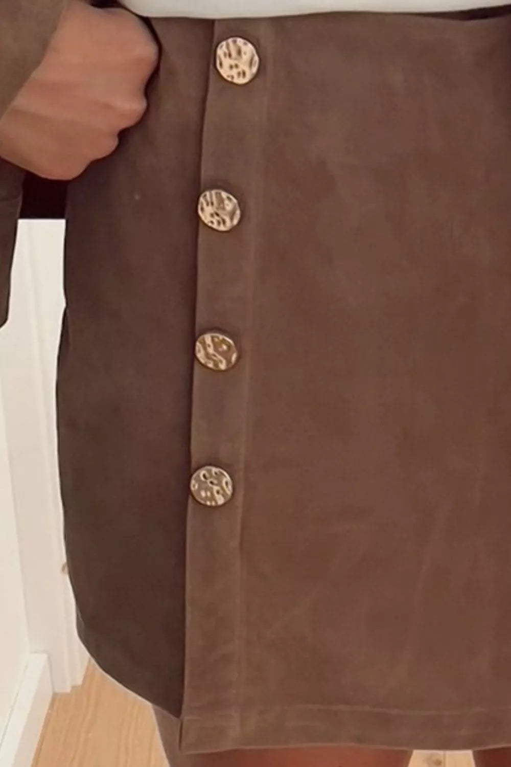 Button-Front Mini Skort - Brown - View 2