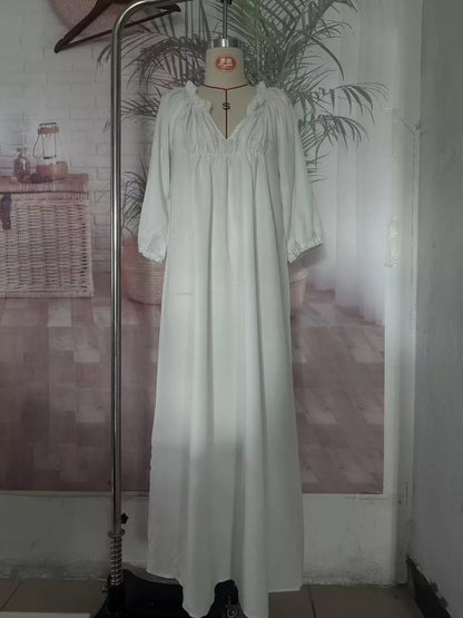 Tiered Notched 3/4 Sleeve Maxi Dress - White - View 2