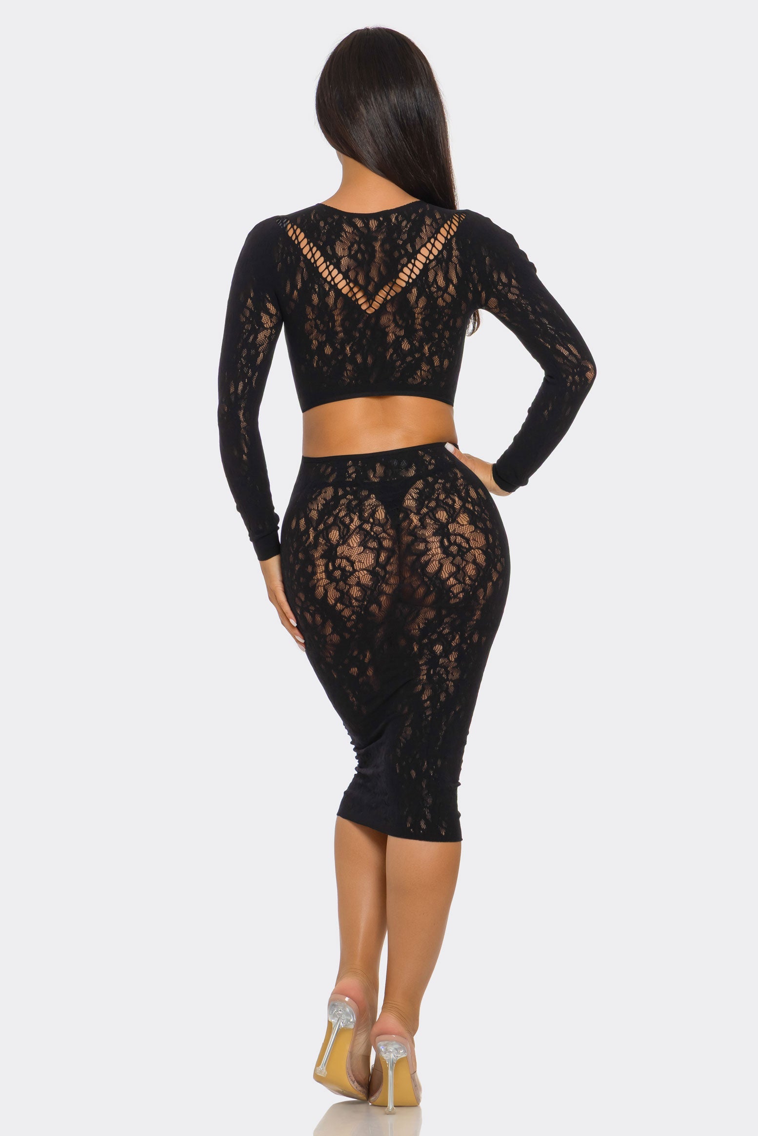 Lace Daze Bodystocking Set - Black - View 4