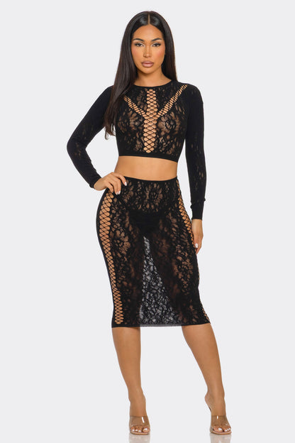Lace Daze Bodystocking Set - Black - View 3