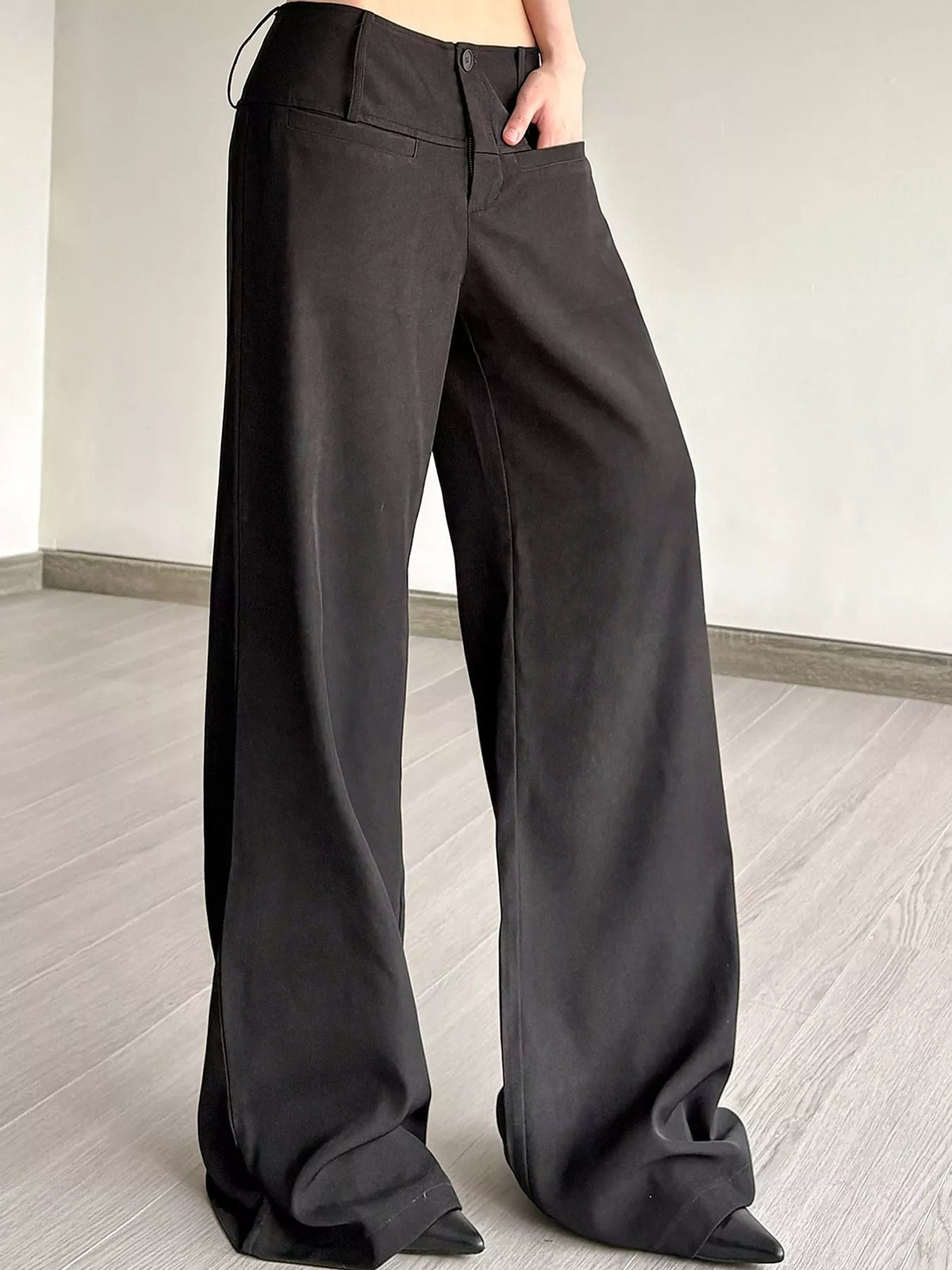 Loose Fit Flare Pants - Dark Gray - View 2