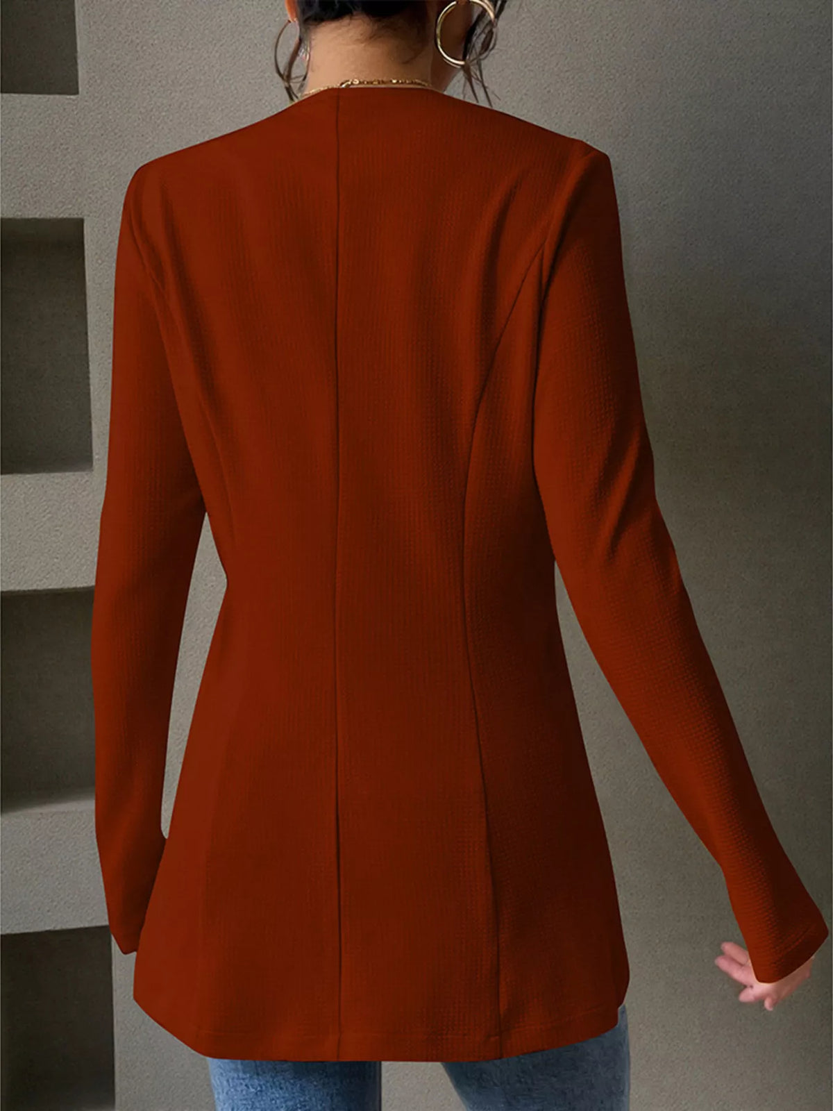 One Button Long Sleeve Blazer - Rust - View 7