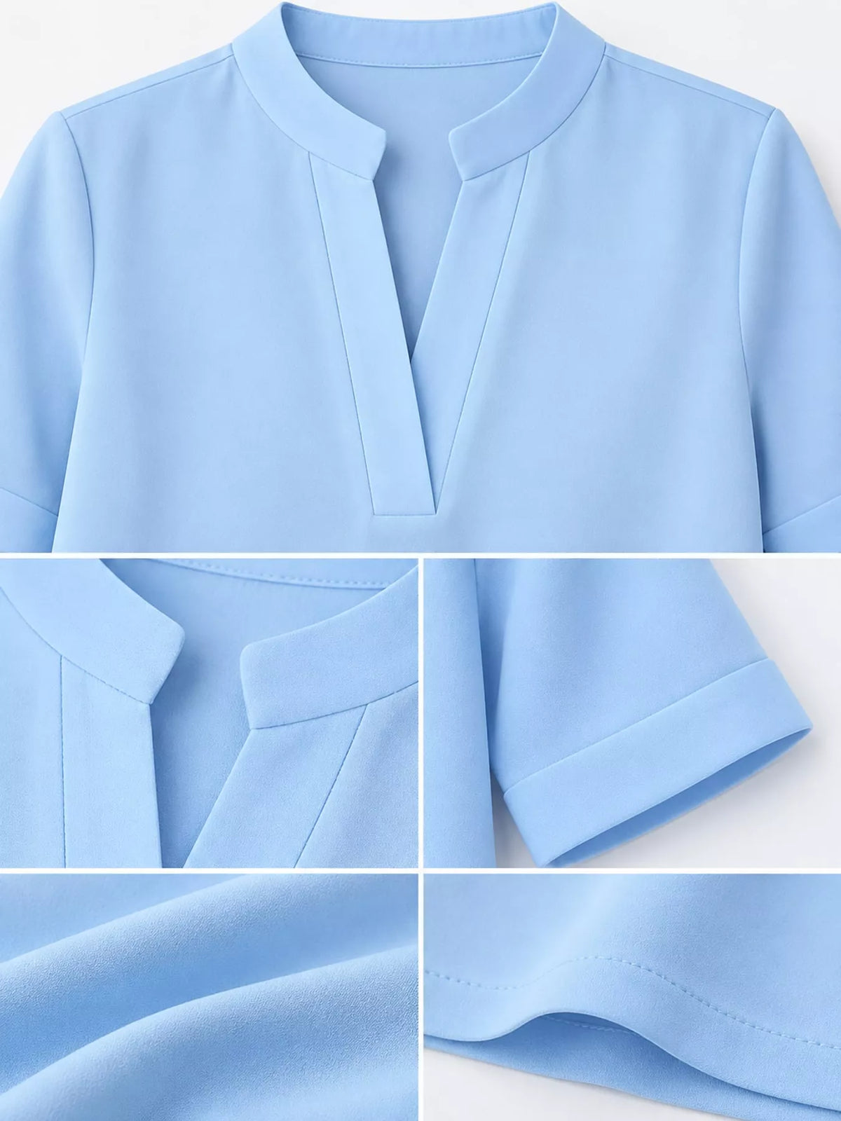 Full Size Notched Short Sleeve Blouse Plus Size - Sky Blue - View 5