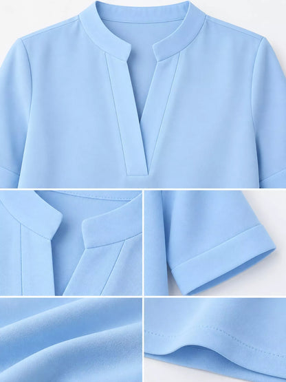 Full Size Notched Short Sleeve Blouse Plus Size - Sky Blue - View 5