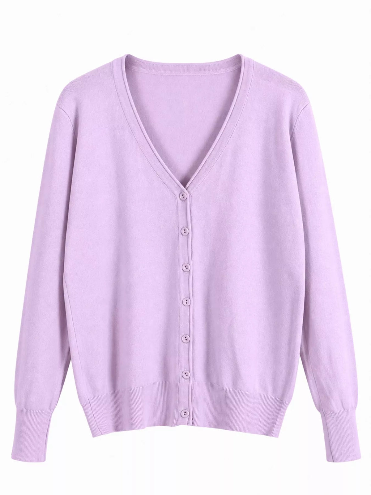 Classic V-Neck Button-Down Knit Cardigan - Violet - View 21