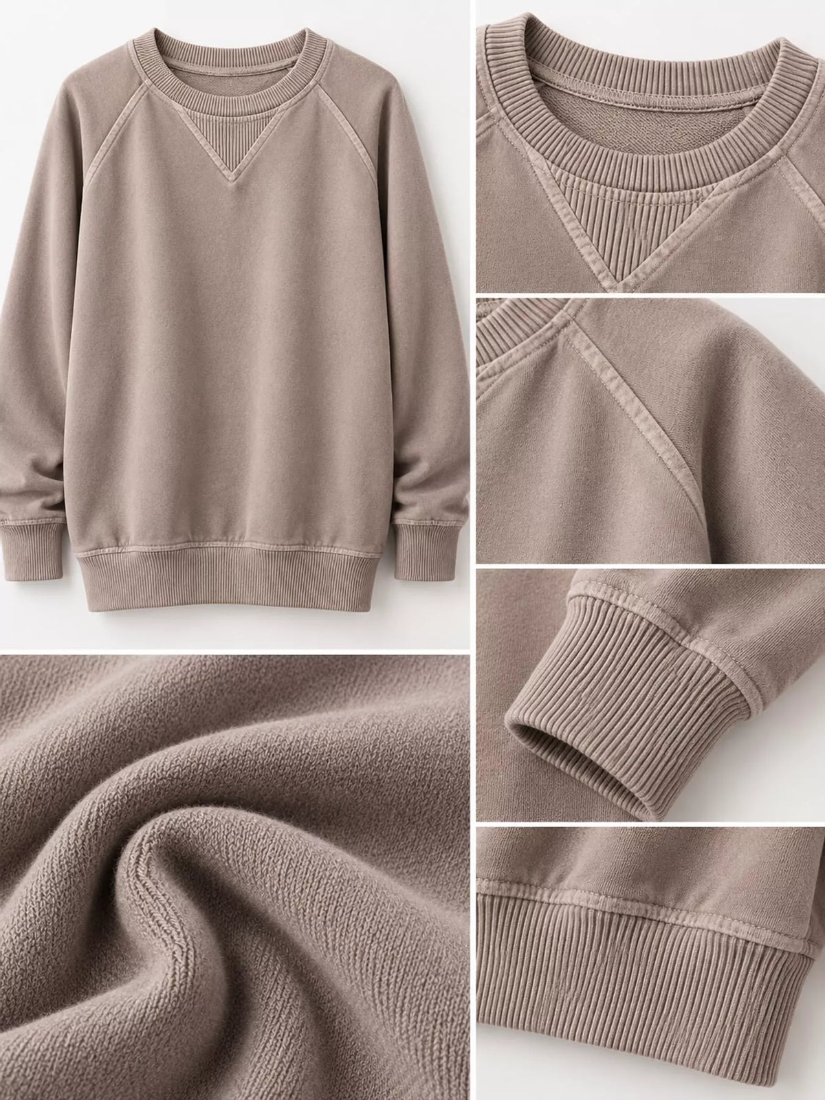 Crew Neck Raglan Sleeve Sweatshirt - Mocha - View 5
