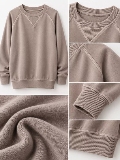 Crew Neck Raglan Sleeve Sweatshirt - Mocha - View 5