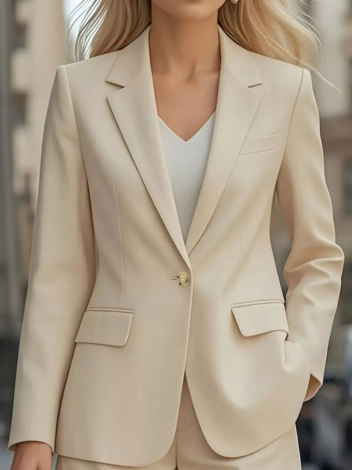 Lapel Collar One Button Blazer - Apricot - View 1
